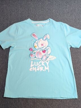 BKYS Light Blue "Lucky Charm" Bunny Graphic Tee - Women's Short Sleeve Med
